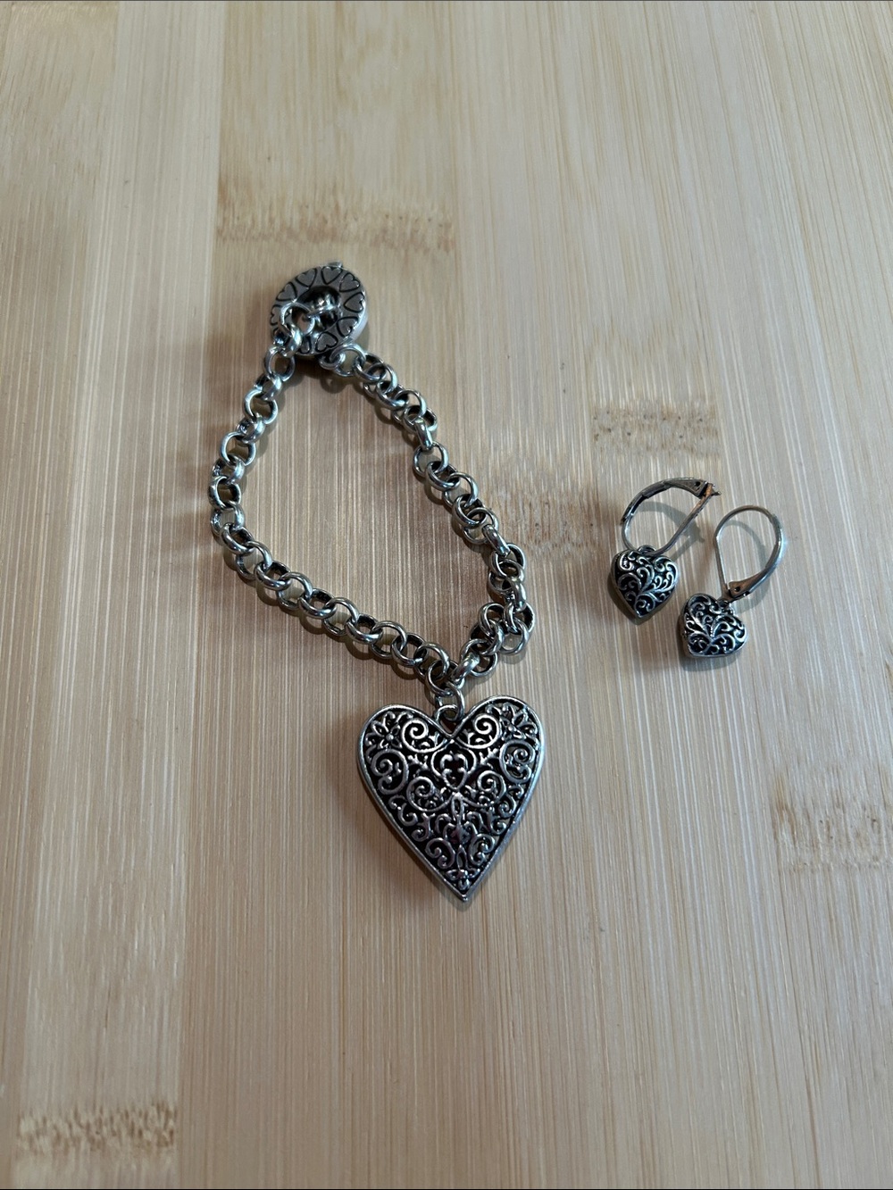 Brighton Silver-Tone Filigree ❤️Bracelet with Matching Earrings